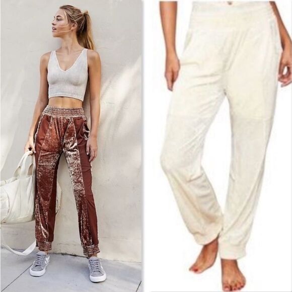 We Are HAH 1 Track Mind Crushed Velvet Jogger Pant in Almond Milk Slouchy - Picture 15 of 16
